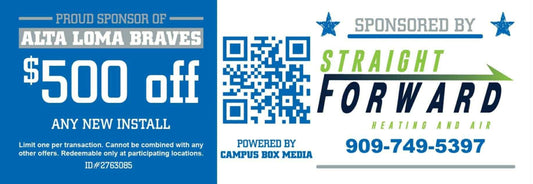 Straight Forward Heat and Air Proudly Sponsors the Alta Loma Braves – Get $500 Off Any New HVAC Install!